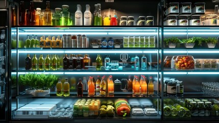 Refrigerators different types of supermarket fledges photo, mock-up, planogram. Suitable for presenting new products, interior design and retail design presentation