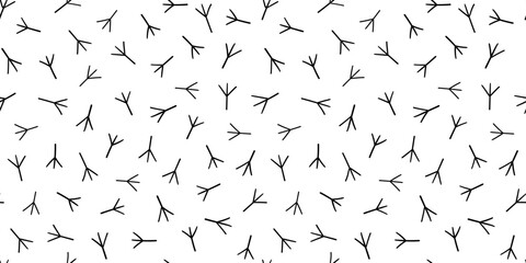 Seamless vector pattern trace of birds . Hand drawn chicken footprints in childish doodle funny style. Naive background. - obrazy, fototapety, plakaty