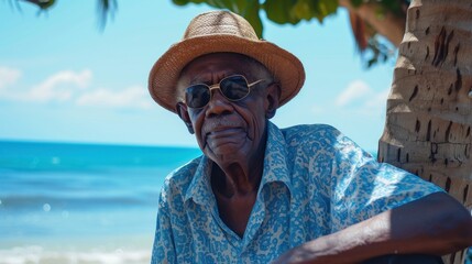 Elderly old african american man taken on beach