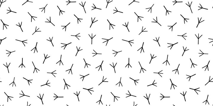 Seamless vector pattern trace of birds . Hand drawn chicken footprints in childish doodle funny style. Naive background.