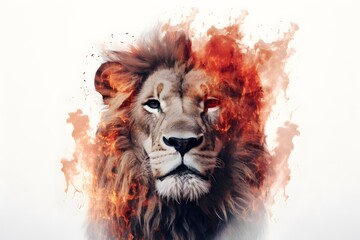 Lion face watercolor colorful illustration, Artistic, neon color, abstract portrait of a lion face on a white background with watercolor.