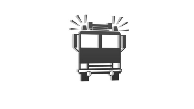 Loopable black color 3d fire engine logo icon rotating animation white background