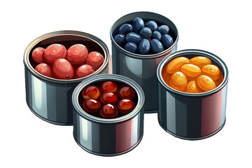 Selective focus of canned corn, beans, tomatoes and mushrooms on a white background, basic ingredients for chili