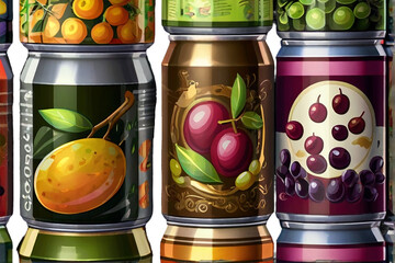 Set of different canned food and food in jars isolated illustration