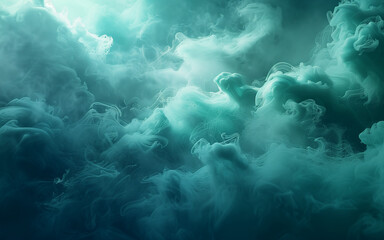 Abstract wallpaper,good composition,thin green smoke flowing against blue sky,blurry background