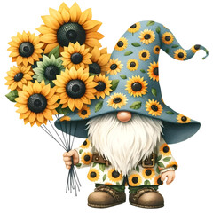  Cute Gnome Sunflowers Sublimation Gnome Clipart Sunflowers Gnome Commercial Use Gnome Flower Gardening Farmer Gnome Illustration PNG