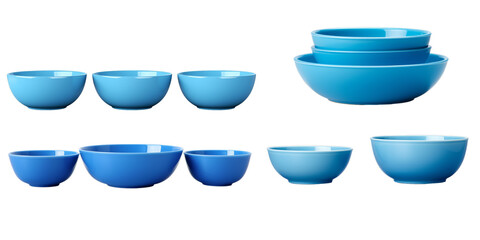 Collection of blue bowl isolated on a white background as transparent PNG