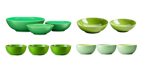 Collection of green bowl isolated on a white background as transparent PNG