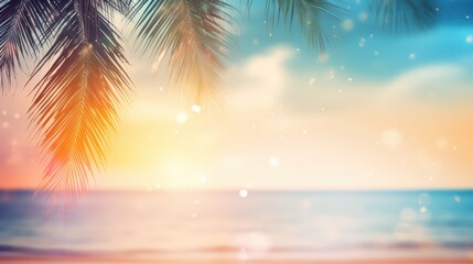 Fototapeta na wymiar Palm trees sway on a tropical beach at sunset