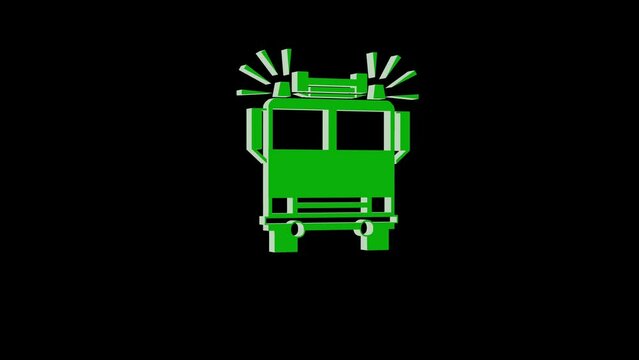 Loopable green color 3d fire engine logo icon rotating animation black background