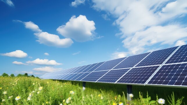 Solar panels as an alternative source of electricity, promoting green energy,3D rendering