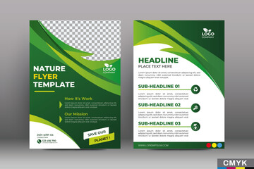 Back to Nature flyer design template multicolored green on element white on background. vector