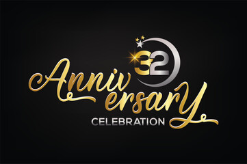 Fototapeta na wymiar Star element gold color mixed luxury 32th anniversary invitation celebration