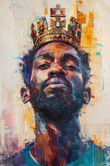 Young man black skin King in the Crown, the Monarch, light background