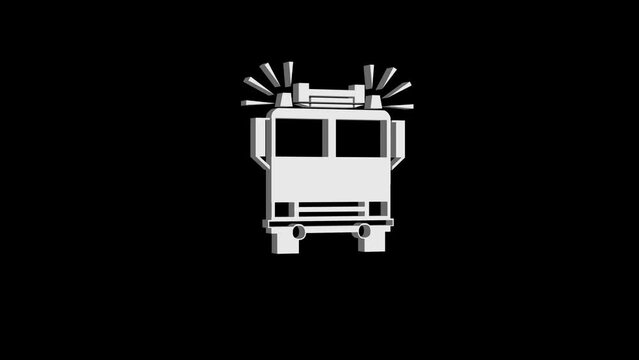 Loopable white color 3d fire engine logo icon rotating animation black background