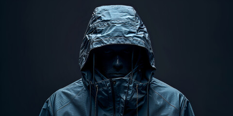 Mystery Hooded Man with hiddden face with hooded on the dark black background AI Generative