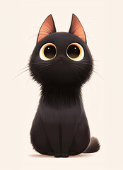 Adorable Black Cat with Big Eyes Illustration