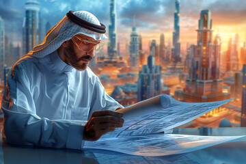 Fototapeta premium architecture construction skyscraper , neom saudi arabia, engineer at work, construction workers at construction site, UAE, Dubai