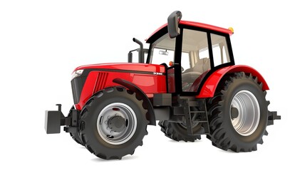Large Red agricultural tractor isolated on a white background