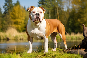 Alert and Muscular - The Sturdy American Bulldog in a Natural Outdoor Environment