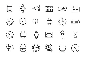 Time and Clock linear icons set. Date and Time, Timer, watch, speed, calendar, alarm clock Editable stroke. - obrazy, fototapety, plakaty