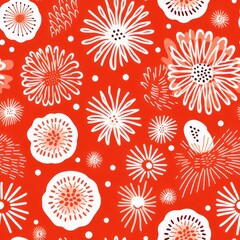 a seamless pattern of white flowers on a red background