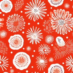 Keuken foto achterwand a seamless pattern of white flowers on a red background © tino