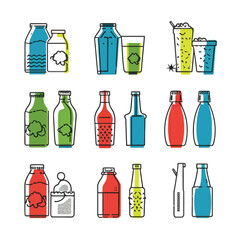 Monocrhome drinks in cans plastic bottles Vector