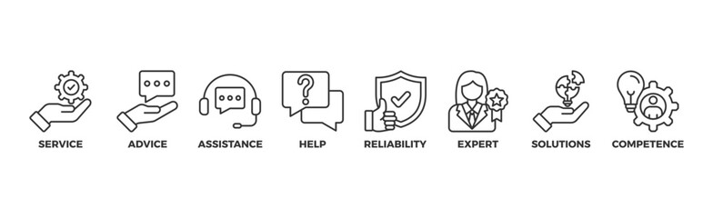 Support banner web icon illustration concept with icon of service, advice, assistance, help, reliability, expert, solutions and competence