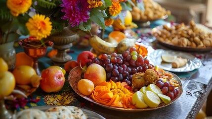Ramzan iftar table decorated with fruits.
