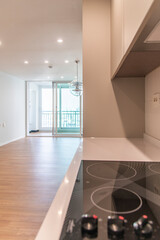 The interior of the renovated living room in the apartment