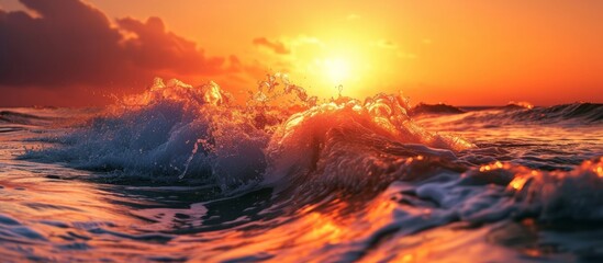 Spectacular Ocean Wave Breaking at Sunset - Serene Nature Scene