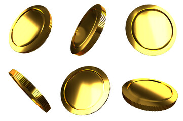 Glossy Gold Coin Set PNG. Transparent Background