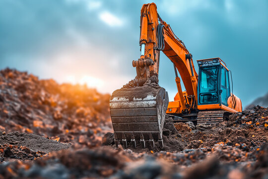 Bulldozer working at construction site with other machinery