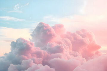 Pink cumulus clouds grace dusk sky, creating a serene afterglow in the horizon - obrazy, fototapety, plakaty