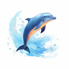 Fototapeta premium Playful 2D-style dolphin leaping out of the water