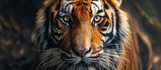 Naklejka premium Intense close-up portrait of a majestic tiger's face showing fierce expression