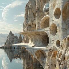 Exotic matter research facility built on ancient ruins, uncovering secrets of the past and future - obrazy, fototapety, plakaty