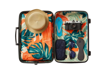 Travel Suitcase Packed  for a summer holiday
