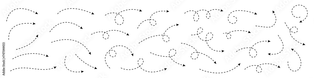 Poster curved dotted arrow. zigzag arrow stripes design with dotted lines.