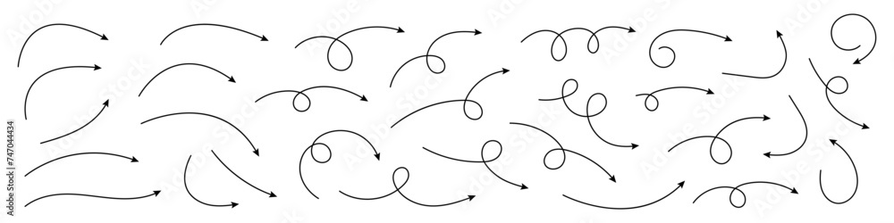 Aufkleber collection hand drawn arrows. set simple curved arrows isolated on white background. collection of p