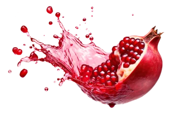 Schilderijen op glas Pomegranate juice splash isolated on transparent background Remove png, Clipping Path, pen tool © Vector Nazmul