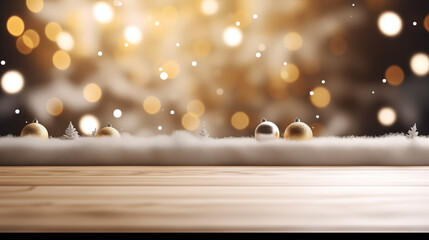 Golden Christmas Ornaments on Snowy Surface