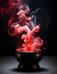 Artificial magic smoke in red light on black background Generative AI