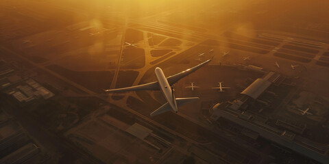 An airliner soaring through a sunrise scene, portraying a feel of renewal and hope - obrazy, fototapety, plakaty