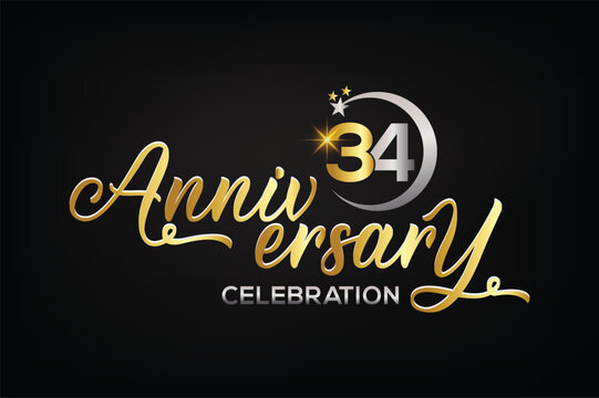 Star element gold color mixed luxury 34th anniversary invitation celebration
