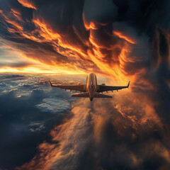 Naklejka na ściany i meble An airliner soaring through a sunrise scene, portraying a feel of renewal and hope