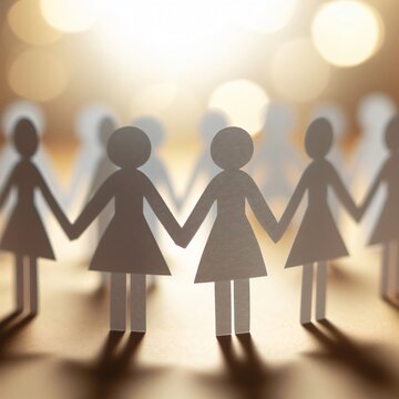 White paper women of all  holding hands, The Power of teamwork.