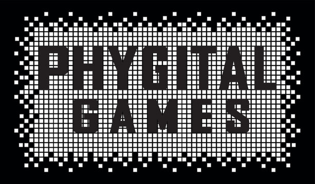 Text phygital games on pixel background. Vector illustration.