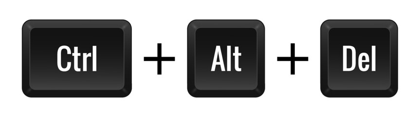 Ctrl Alt Del Key combination. Keyboard, control, computer, shortcut, laptop, functional, input device, peripheral, enter the text, typing, type, hotkeys, layout, language, qwerty. Vector